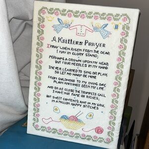 Handmade Embroidered Wall Decor A‎ Knitter’s Prayer 
Muslin on Board